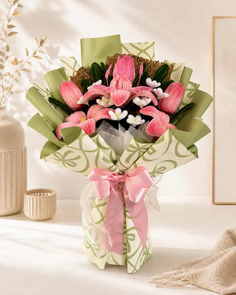 Sage Bloom, ramo de flores eternas en tonos rosado y verde